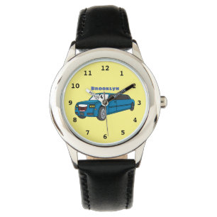 Cute happy blue Limousine cartoon car Watch