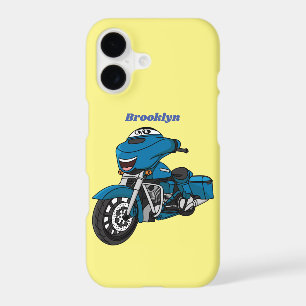 Cute happy blue motorcycle cartoon