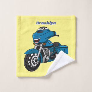 Cute happy blue motorcycle cartoon bath towel set
