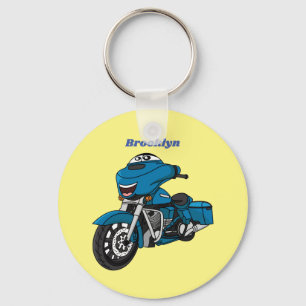 Cute happy blue motorcycle cartoon key ring