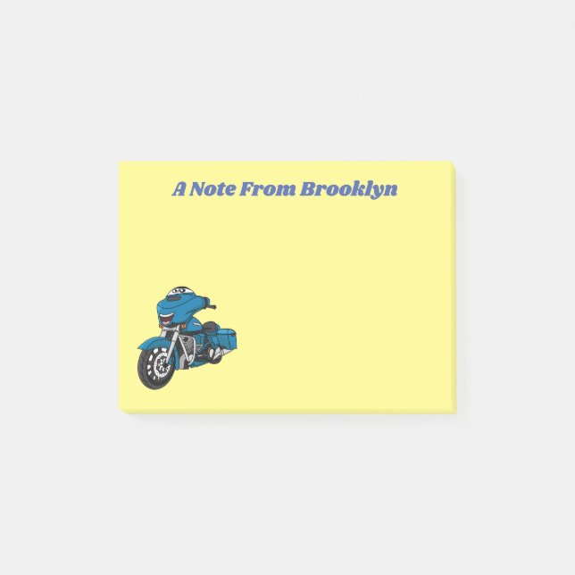 Cute happy blue motorcycle cartoon post-it notes (Front)