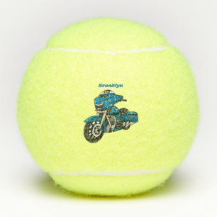 Cute happy blue motorcycle cartoon tennis balls