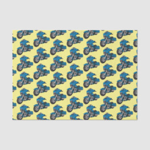 Cute happy blue motorcycle cartoon tissue paper