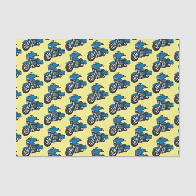 Cute happy blue motorcycle cartoon tissue paper (Front)