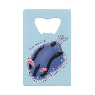 Cute happy blue nudibranch cartoon illustration
