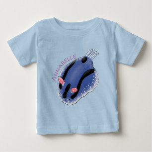 Cute happy blue nudibranch cartoon illustration baby T-Shirt