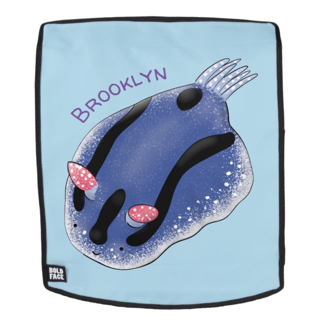 Cute happy blue nudibranch cartoon illustration backpack (Removable Face)