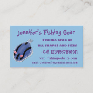 Cute happy blue nudibranch cartoon illustration business card