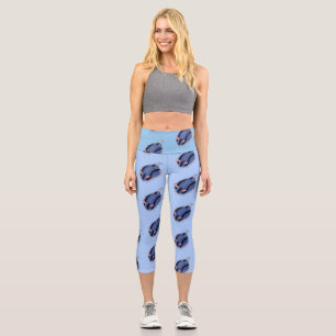 Cute happy blue nudibranch cartoon illustration capri leggings