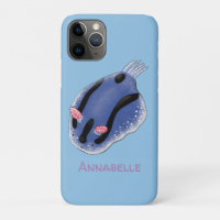 Cute happy blue nudibranch cartoon illustration