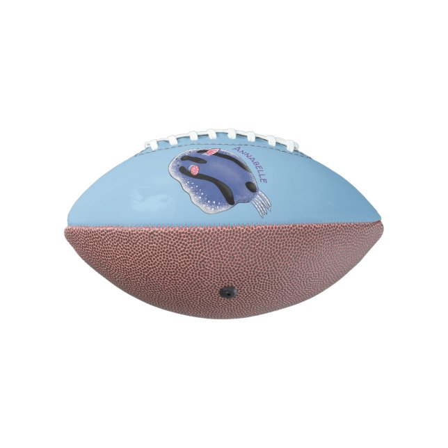 Cute happy blue nudibranch cartoon illustration football (Rotated 270)