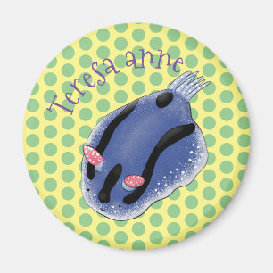 Cute happy blue nudibranch cartoon illustration magnet