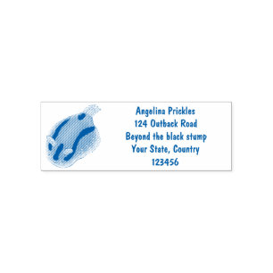 Cute happy blue nudibranch cartoon illustration self-inking stamp
