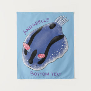 Cute happy blue nudibranch cartoon illustration  tapestry