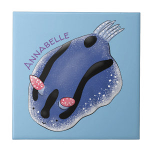 Cute happy blue nudibranch cartoon illustration tile