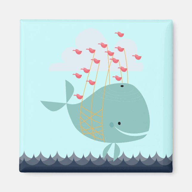 Cute Happy Blue Ocean Beach Whale Magnet (Front)