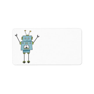 Cute Happy Blue Robot Blank Label
