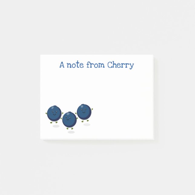 Cute  happy blueberries cartoon illustration post-it notes (Front)