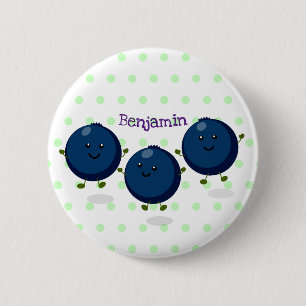Cute happy blueberries purple cartoon illustration 6 cm round badge