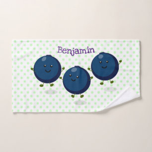 Cute happy blueberries purple cartoon illustration bath towel set