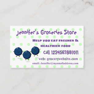 Cute happy blueberries purple cartoon illustration business card