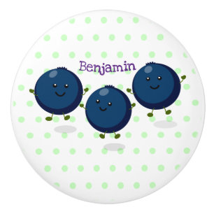 Cute happy blueberries purple cartoon illustration ceramic knob