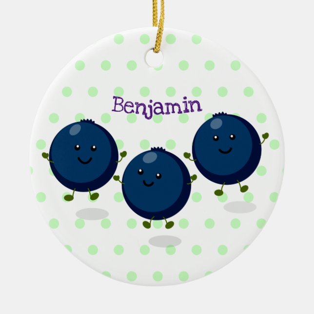 Cute happy blueberries purple cartoon illustration ceramic tree decoration (Front)