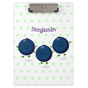 Cute happy blueberries purple cartoon illustration clipboard