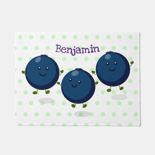 Cute happy blueberries purple cartoon illustration doormat (Front)