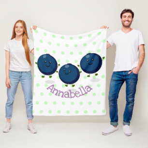 Cute happy blueberries purple cartoon illustration fleece blanket