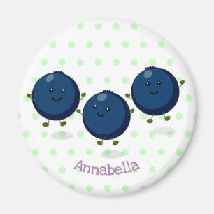 Cute happy blueberries purple cartoon illustration magnet