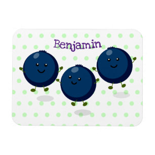Cute happy blueberries purple cartoon illustration magnet