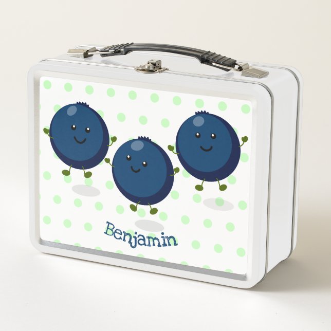 Cute happy blueberries purple cartoon illustration metal lunch box (Front)