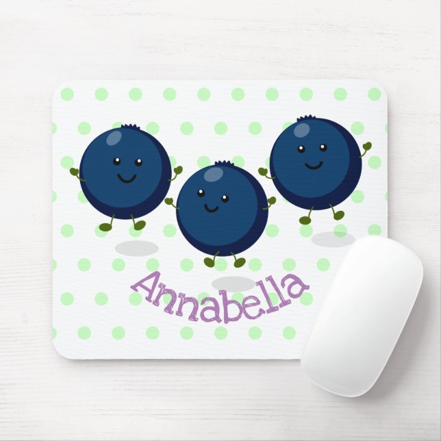 Cute happy blueberries purple cartoon illustration mouse pad (With Mouse)