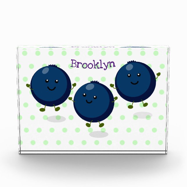 Cute happy blueberries purple cartoon illustration photo block (Front)