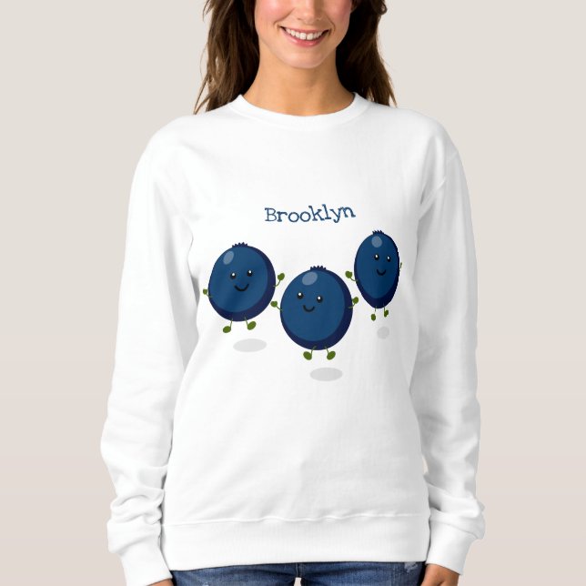 Cute happy blueberries purple cartoon illustration sweatshirt (Front)