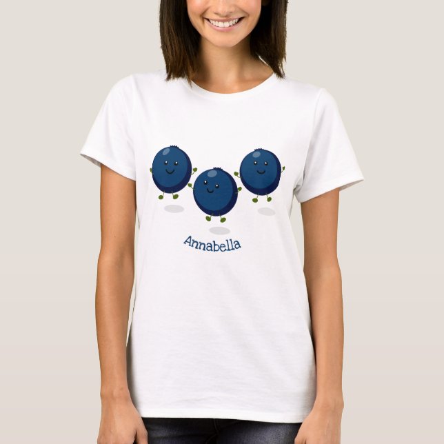 Cute happy blueberries purple cartoon illustration T-Shirt (Front)