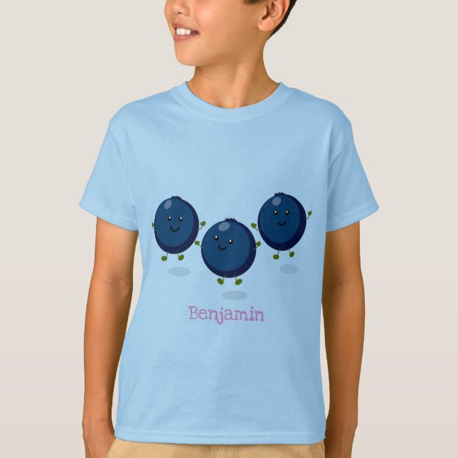 Cute happy blueberries purple cartoon illustration T-Shirt (Front)