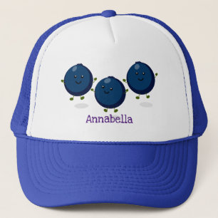 Cute happy blueberries purple cartoon illustration trucker hat