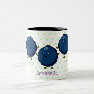 Cute happy blueberries purple cartoon illustration Two-Tone coffee mug