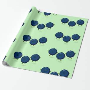 Cute happy blueberries purple cartoon illustration wrapping paper
