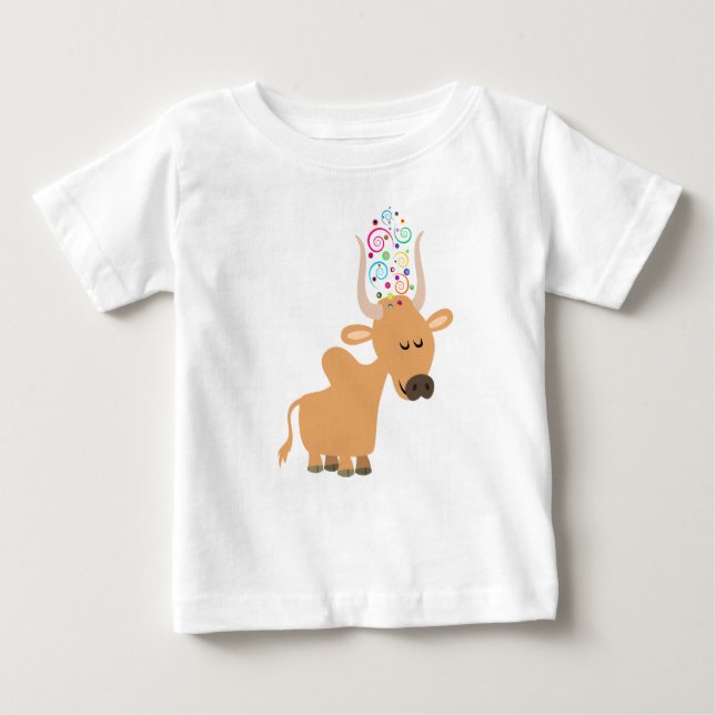 Cute Happy Brahman Cow Baby T-Shirt (Front)