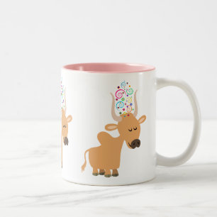 Cute Happy Brahman Cow Two-Tone Coffee Mug
