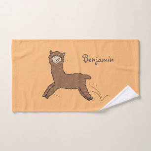 Cute happy brown alpaca cartoon bath towel set