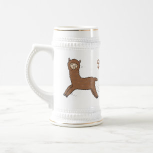 Cute happy brown alpaca cartoon beer stein