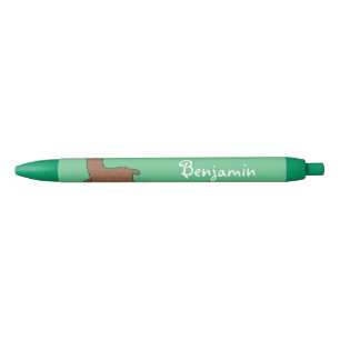 Cute happy brown alpaca cartoon black ink pen