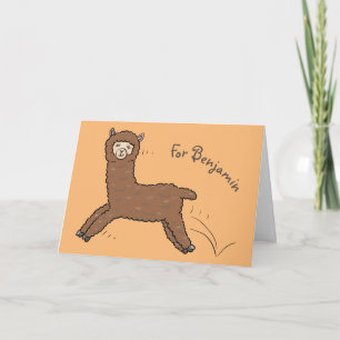 Cute happy brown alpaca cartoon card