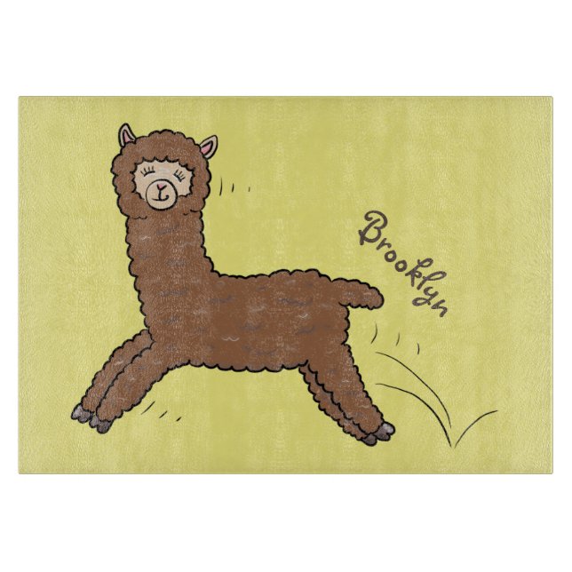 Cute happy brown alpaca cartoon  cutting board (Front)