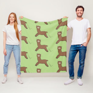 Cute happy brown alpaca cartoon fleece blanket