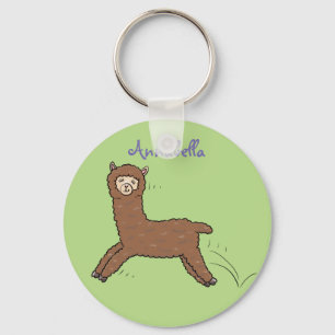 Cute happy brown alpaca cartoon key ring